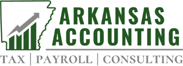 arkansasaccountinglogo-1b Logo for Arkansas Accounting featuring a bar graph with an upward arrow over an outline of Arkansas, and the words Tax, Payroll, and Consulting below.